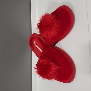 Victoria's Secret Red Velvet Plush Pompom Slippers